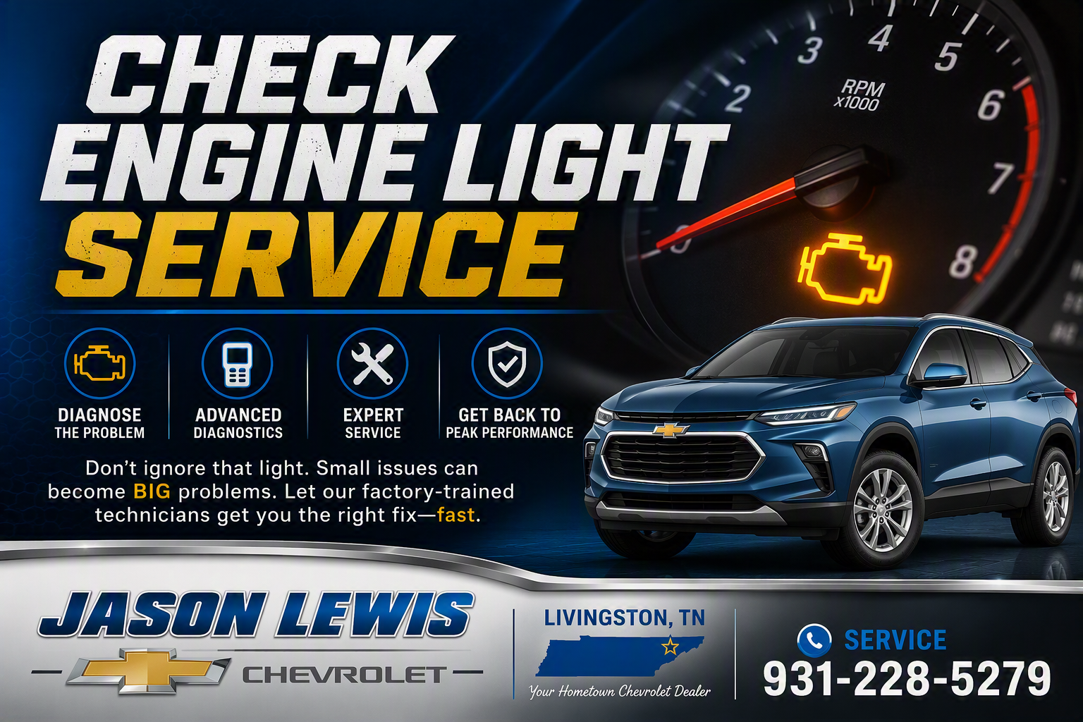 Chevrolet Engine Light Service and Repair in Livingston, TN